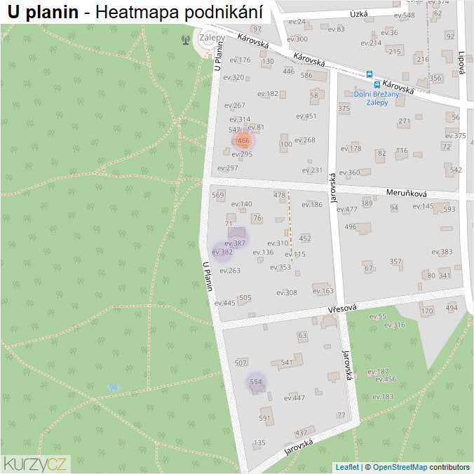 Mapa U planin - Firmy v ulici.