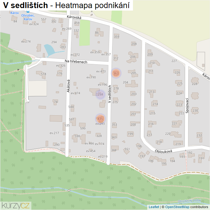 Mapa V sedlištích - Firmy v ulici.