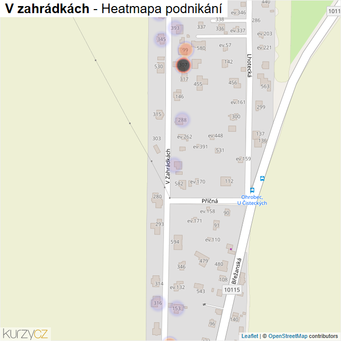 Mapa V zahrádkách - Firmy v ulici.