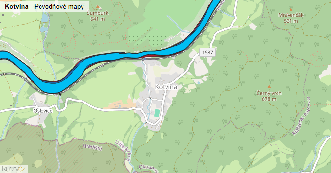Kotvina - záplavové mapy stoleté vody