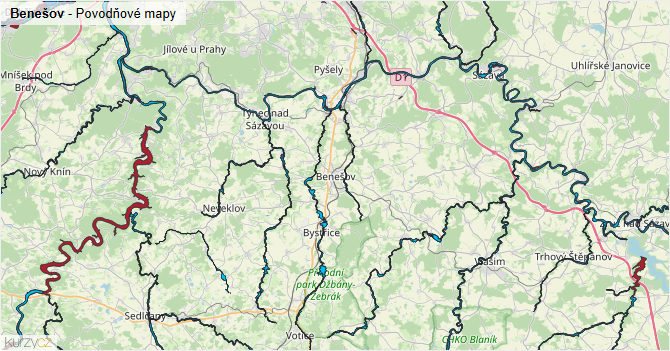 Benešov - záplavové mapy stoleté vody