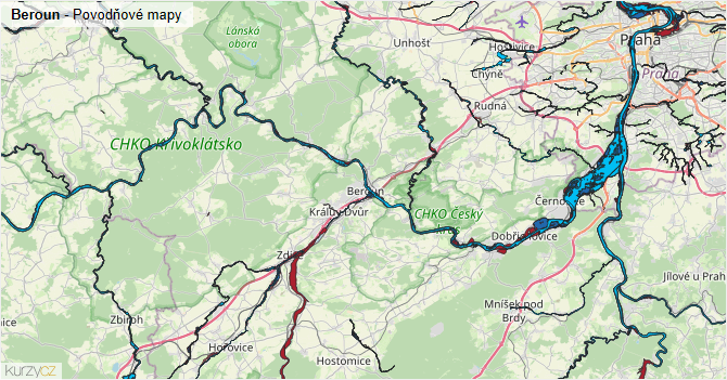 Beroun - záplavové mapy stoleté vody
