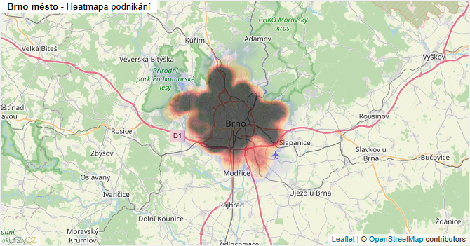 Brno-město - mapa podnikání
