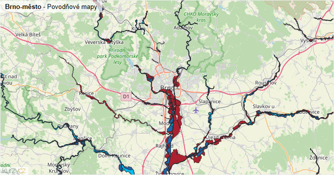 Brno-město - záplavové mapy stoleté vody
