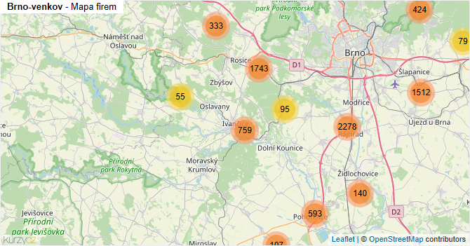 Brno-venkov - mapa firem