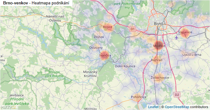 Brno-venkov - mapa podnikání