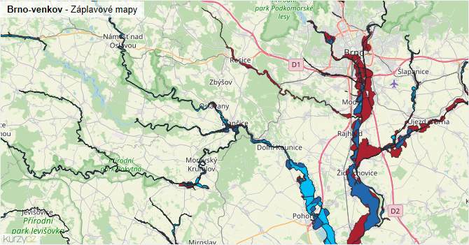 Brno-venkov - záplavové mapy stoleté vody