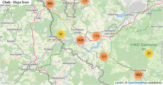 Cheb - mapa firem