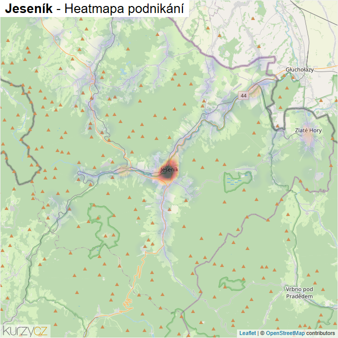 Mapa Jeseník - Firmy v okrese.