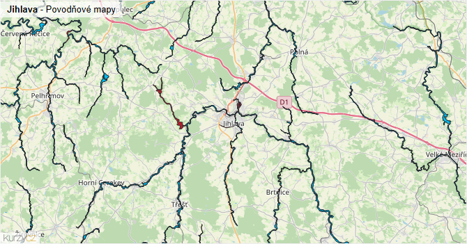 Jihlava - záplavové mapy stoleté vody
