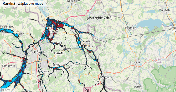 Karviná - záplavové mapy stoleté vody