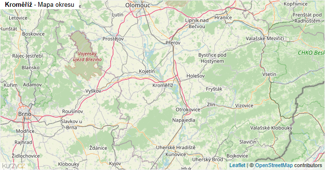 Kroměříž - mapa okresu