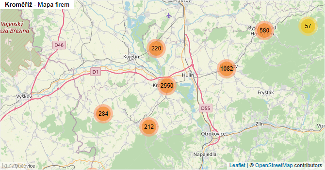 Kroměříž - mapa firem