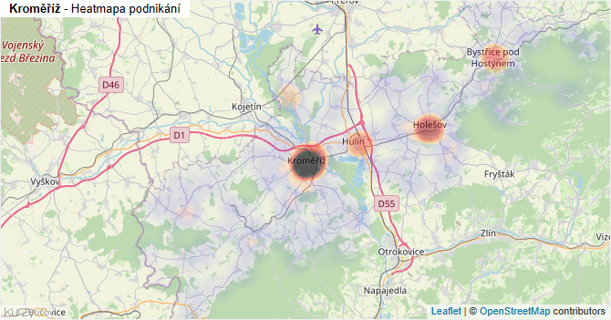 Kroměříž - mapa podnikání