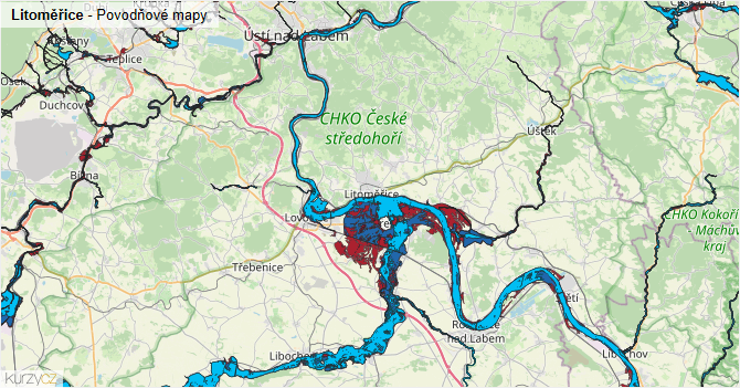 Litoměřice - záplavové mapy stoleté vody