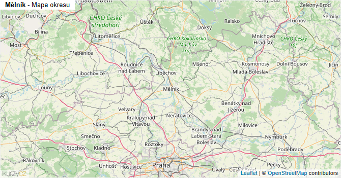 Mělník - mapa okresu