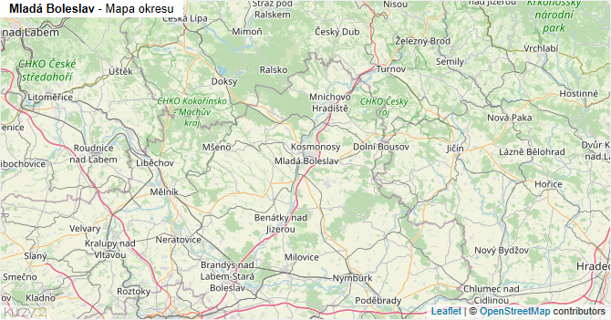 Mladá Boleslav - mapa okresu