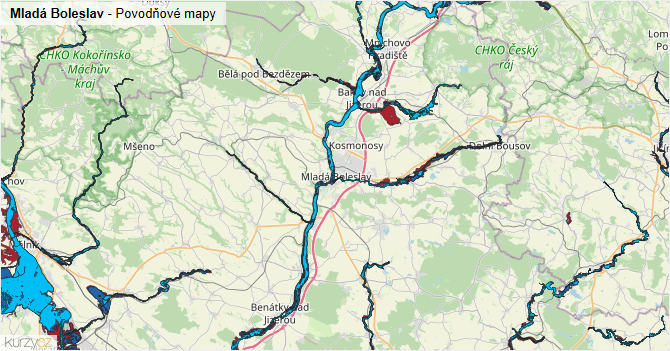 Mladá Boleslav - záplavové mapy stoleté vody