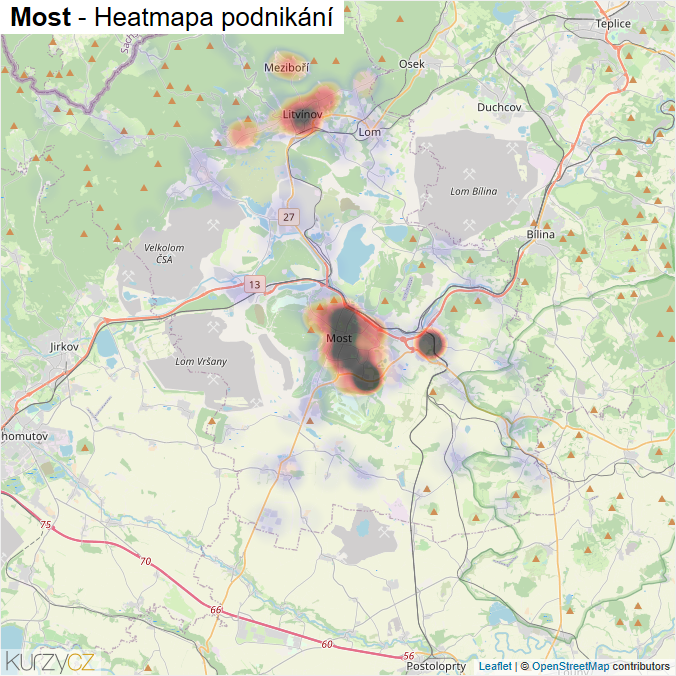 Mapa Most - Firmy v okrese.