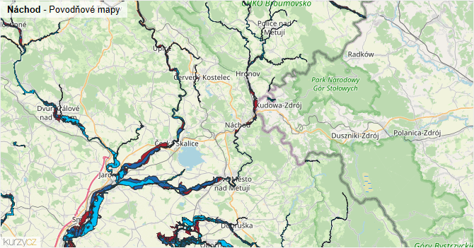 Náchod - záplavové mapy stoleté vody