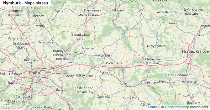 Nymburk - mapa okresu