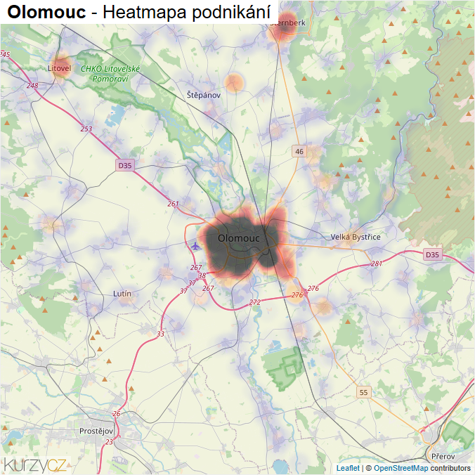 Mapa Olomouc - Firmy v okrese.