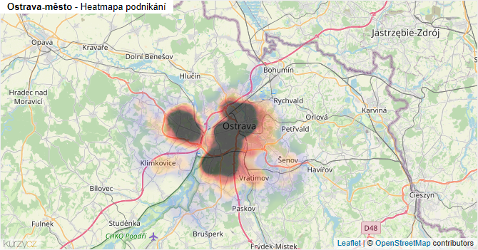 Ostrava-město - mapa podnikání