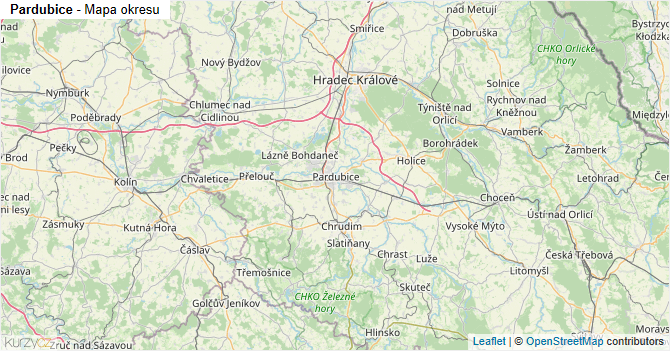 Pardubice - mapa okresu
