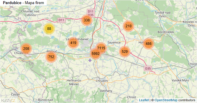 Pardubice - mapa firem