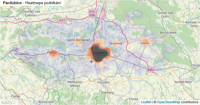 Pardubice - mapa podnikání
