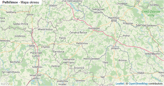 Pelhřimov - mapa okresu
