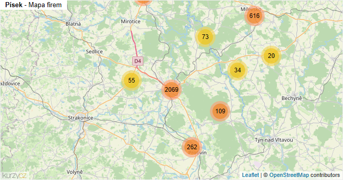 Písek - mapa firem