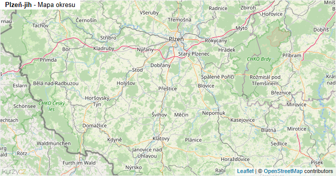 Plzeň-jih - mapa okresu