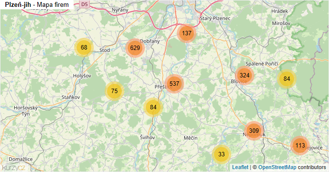 Plzeň-jih - mapa firem