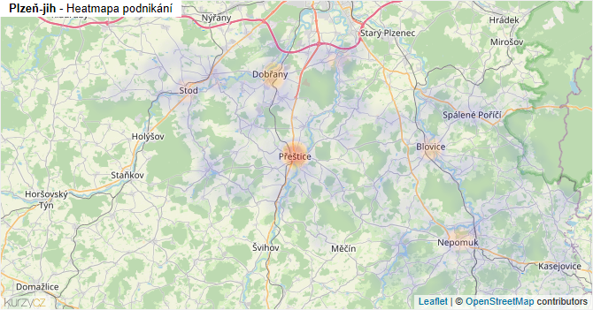 Plzeň-jih - mapa podnikání