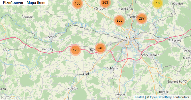 Plzeň-sever - mapa firem