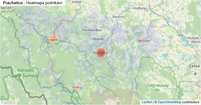 Prachatice - mapa podnikání
