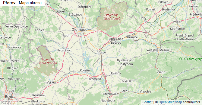 Přerov - mapa okresu