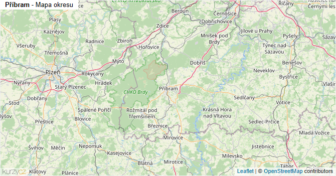 Příbram - mapa okresu