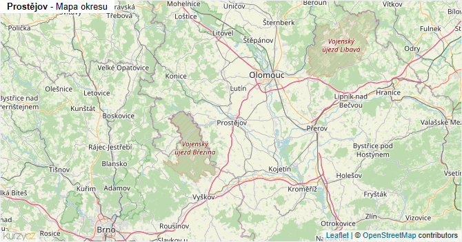 Prostějov - mapa okresu