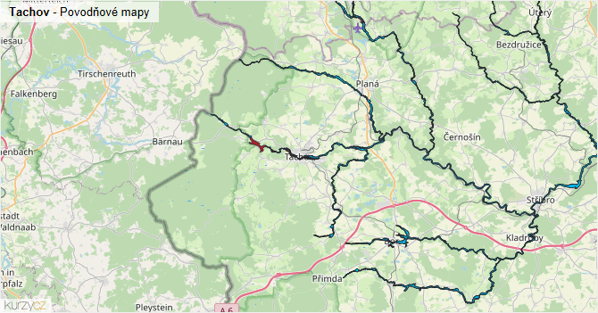 Tachov - záplavové mapy stoleté vody