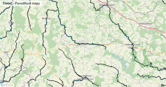 Třebíč - záplavové mapy stoleté vody
