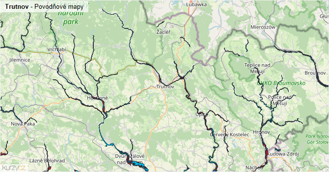 Trutnov - záplavové mapy stoleté vody