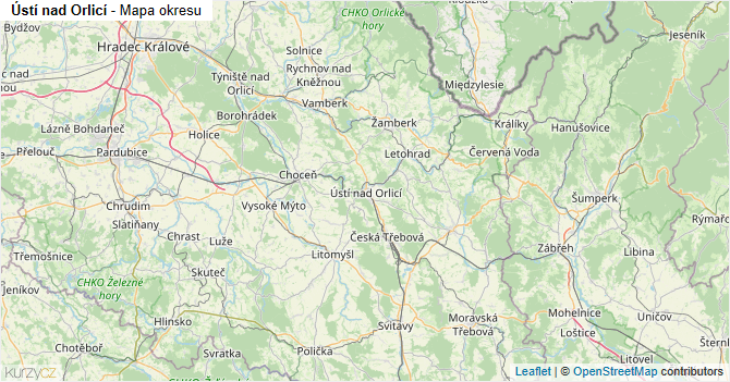 Ústí nad Orlicí - mapa okresu