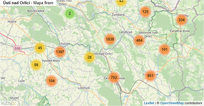 Ústí nad Orlicí - mapa firem