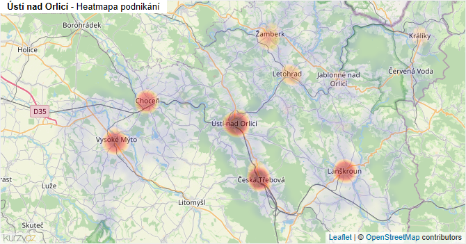 Ústí nad Orlicí - mapa podnikání