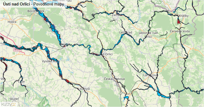 Ústí nad Orlicí - záplavové mapy stoleté vody