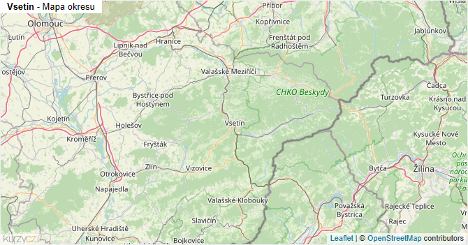 Vsetín - mapa okresu