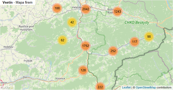 Vsetín - mapa firem