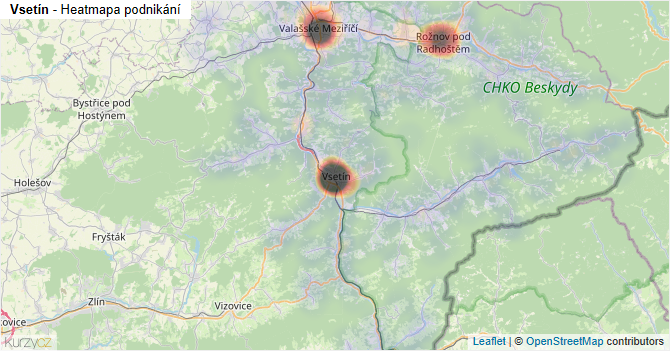 Vsetín - mapa podnikání
